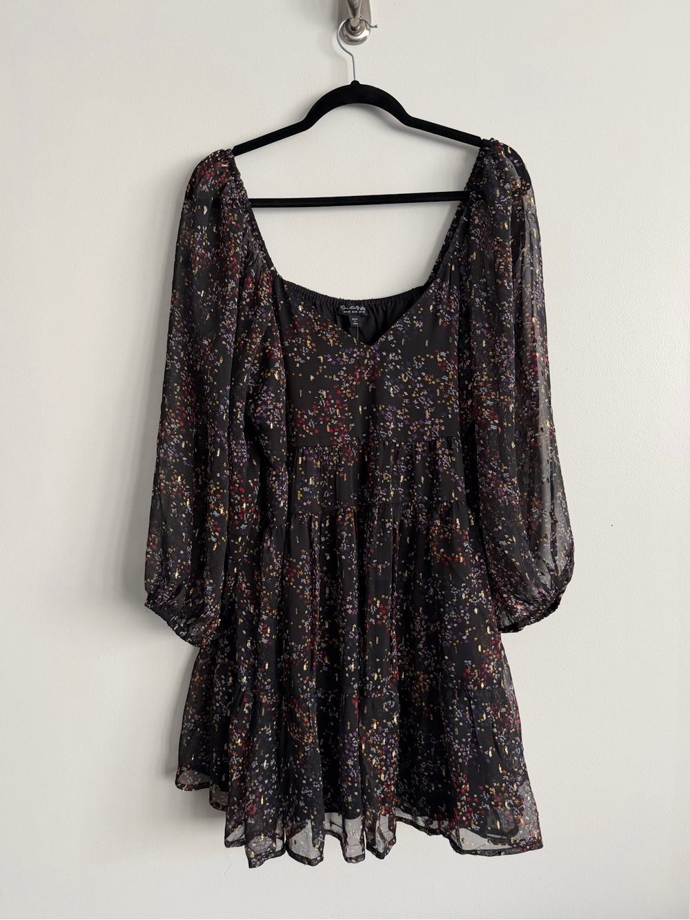 Miss Selfridge Black Mini Dress with Multicolor Confetti Print